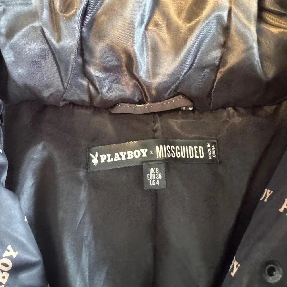 Playboy x Missguided black puffer jacket, size US 4